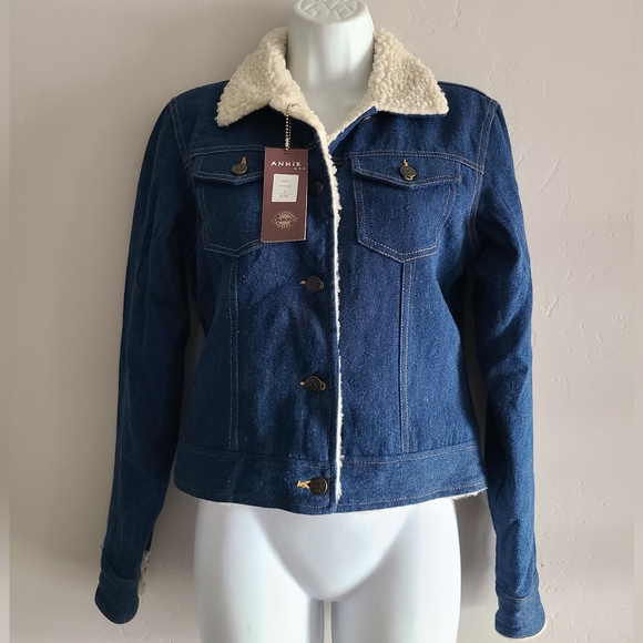 Annie Blue Denim Jacket with Sherpa Lining, Small Jacket - Picture 2 of 11